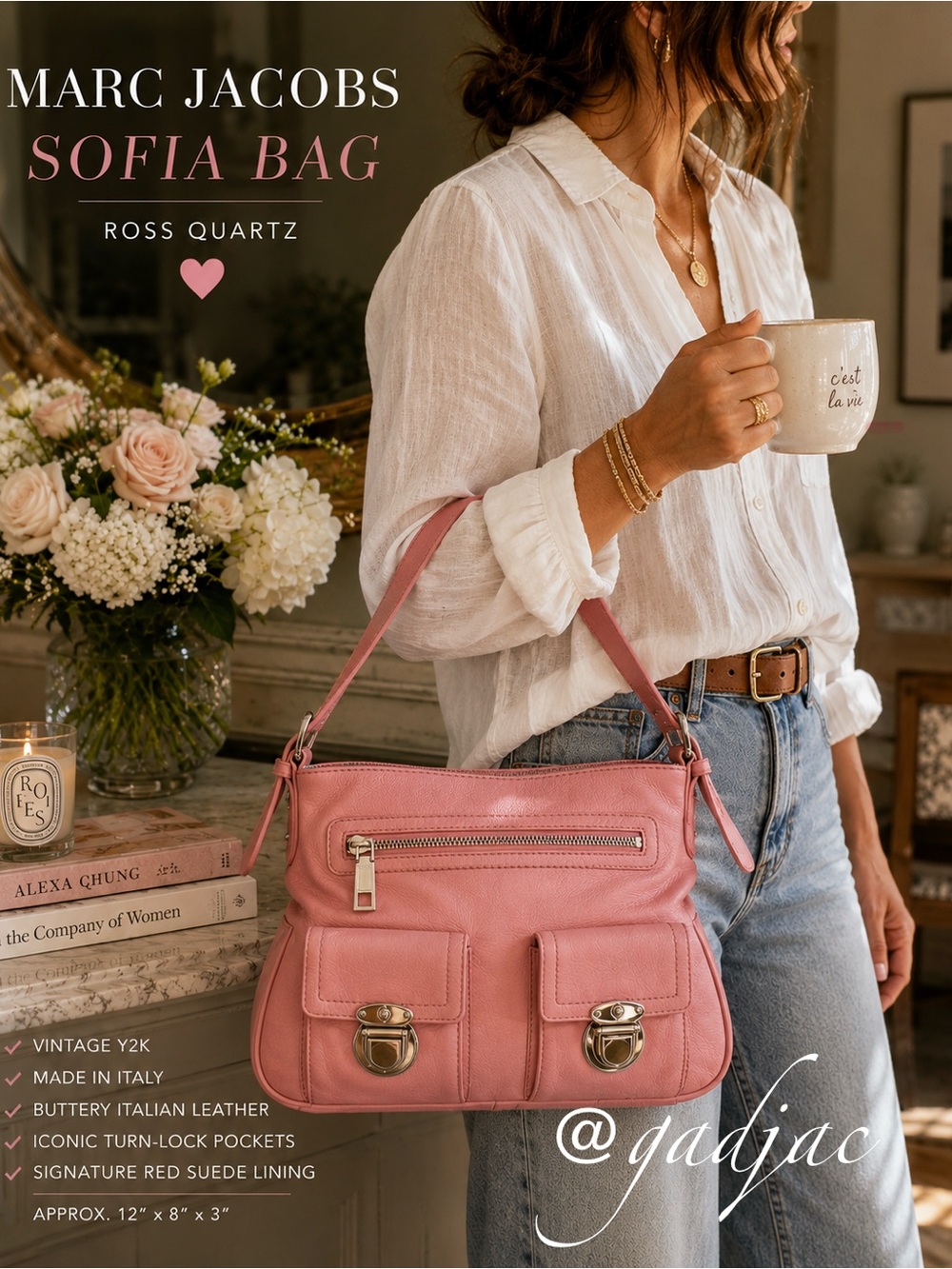 Vintage Marc Jacobs Sofia Shoulder Bag | Rose Quartz | Made In Italy